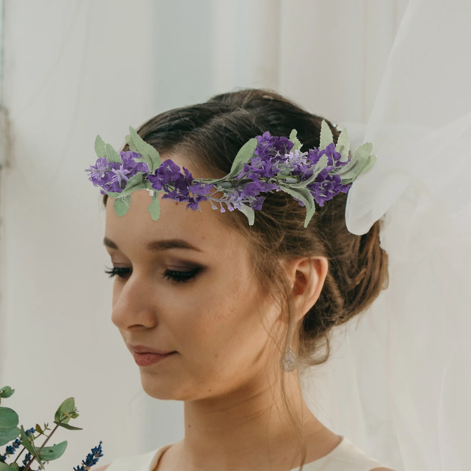 Flower Crown Green Wedding Hair Accessories Bridal Floral Headband Violet Headpiece 4