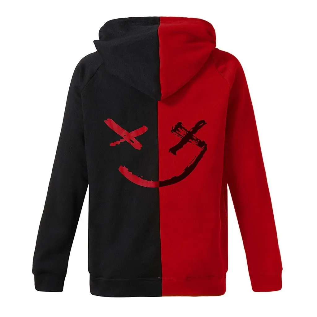 Men's Casual Fashion Color Block Smiley Face Long Sleeve Sweatshirt Sport Hooded Top From China Mainland Baseball Sport Shirt