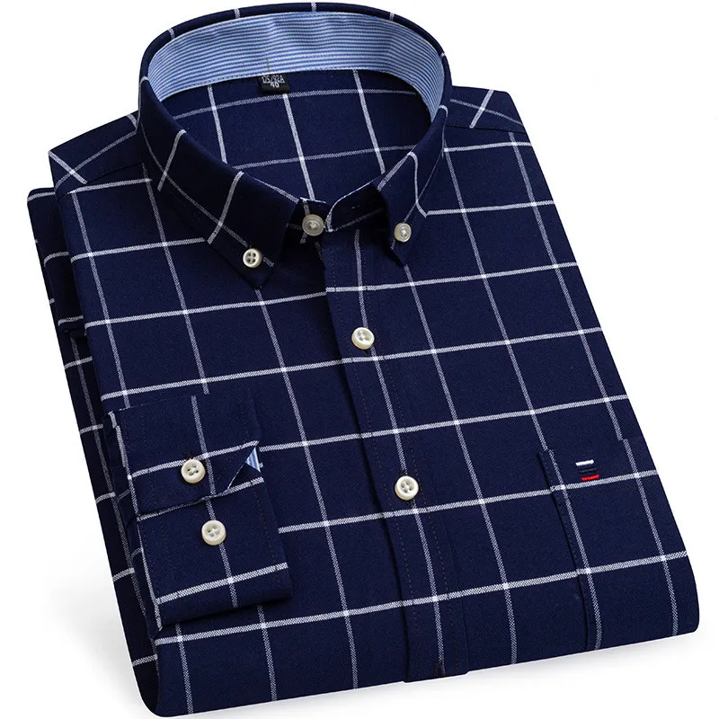 Dress Shirts Plus Size 7XL 6XL 5XL Men's Social Shirt Pure Cotton Oxford Luxury Brand Thin Soft Buttoned Plaid Formal Work Western Clothing