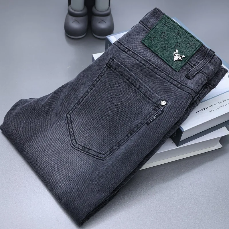 

Простые высококачественные мужские летние тонкие черные серые джинсы мужские Стрейчевые облегающие маленькие прямые повседневные Универсальные Длинные брюки