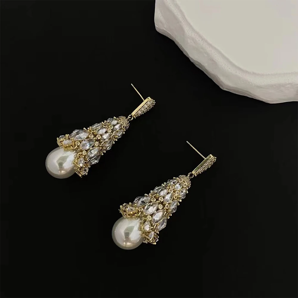 Fashion Vintage  Luxury Temperament  Zircon inlaid pearl Series Earring for women's Girl party gift  Jewelry wholesale free ship