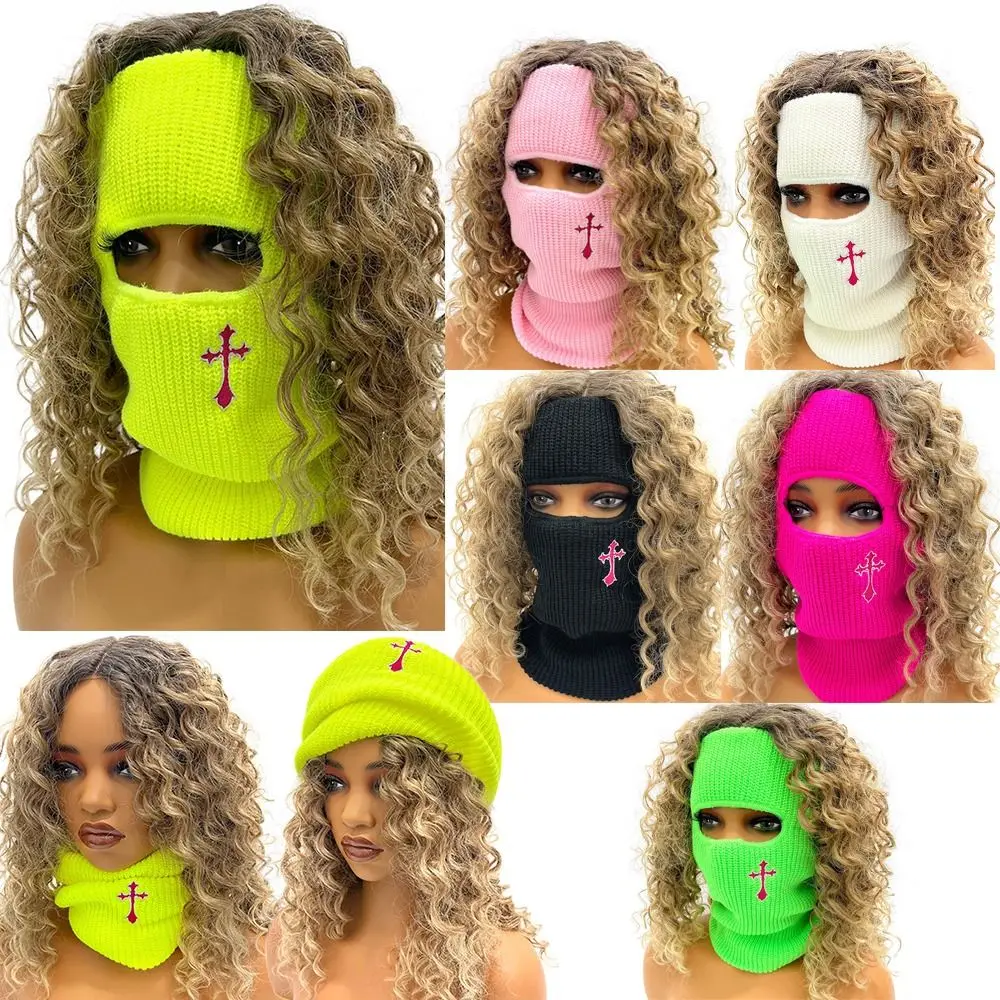 

Warm Top Knitted Hat Knit Hat With Hair Embroidered Winter Knit Cap Windproof Camouflage Motorcycle Helmet Ski Cycling
