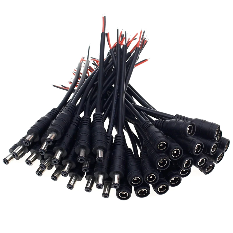 10pcs DC Power Pigtails Cable 22AWG Female Male 5.5mm X 2.1mm Connector For 12V Power Supply Adapte CCTV Camera DVR LED Strip