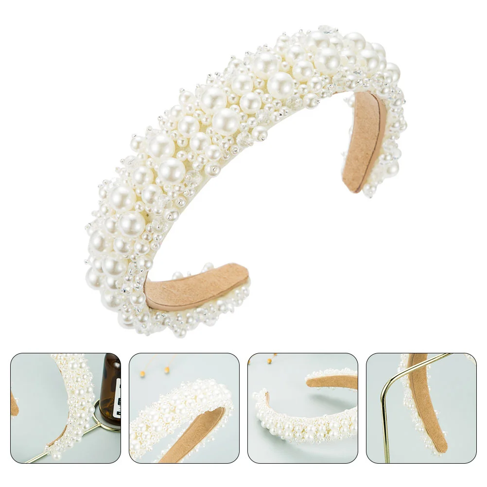 

Chunky Hair Hoop Pearl Crystal Headband Bride Headpieces for Wedding Party Headdress