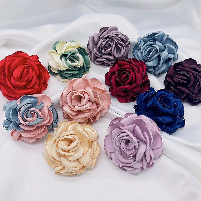 Set of 5 Large Handmade Satin Fabric Rose Flowers for Elegant Decor and Crafts