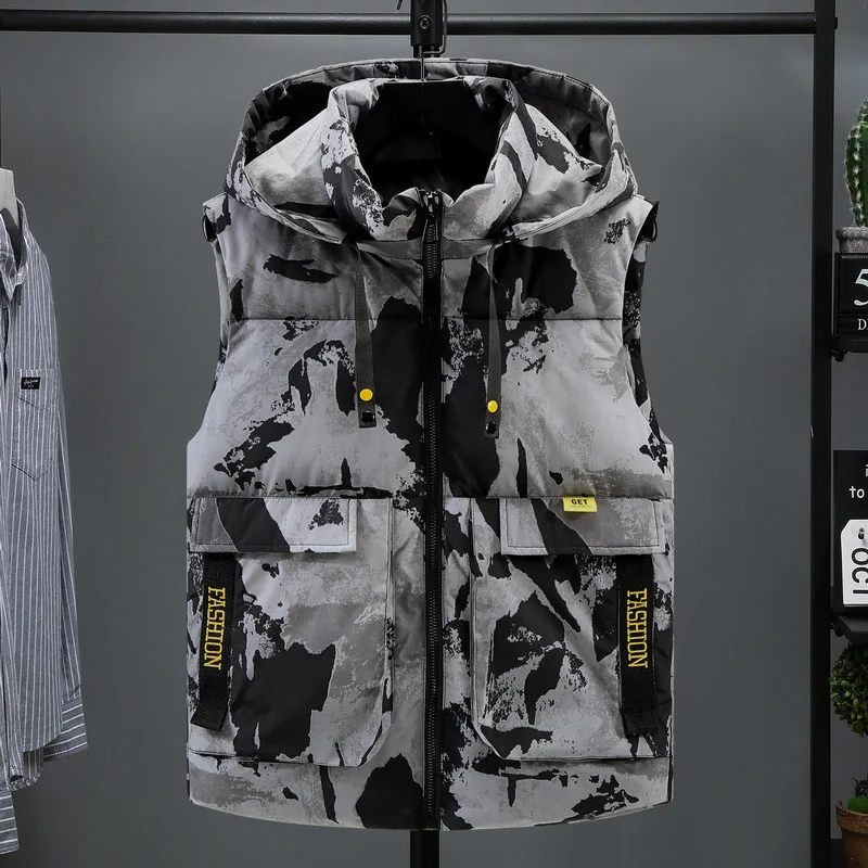 ZOZOWANG Autumn Winter Men Vest 2023 New Casual Sleeveless Vest Jackets Hooded Cotton Padded Camouflage Waistcoat Men Clothing