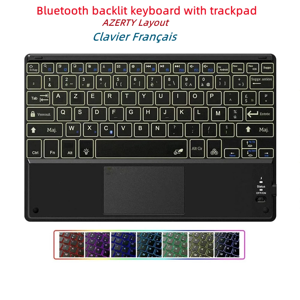 AZERTY Keyboard Wireless Bluetooth French Keyboards With Touchpad Backlit for IOS/Android