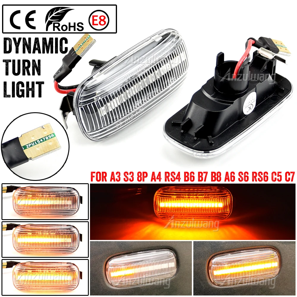 2Pcs Led Dynamic Side Marker Turn Signal Light Sequential Blinker Lamp For Audi A3 8P A4 B6 B7