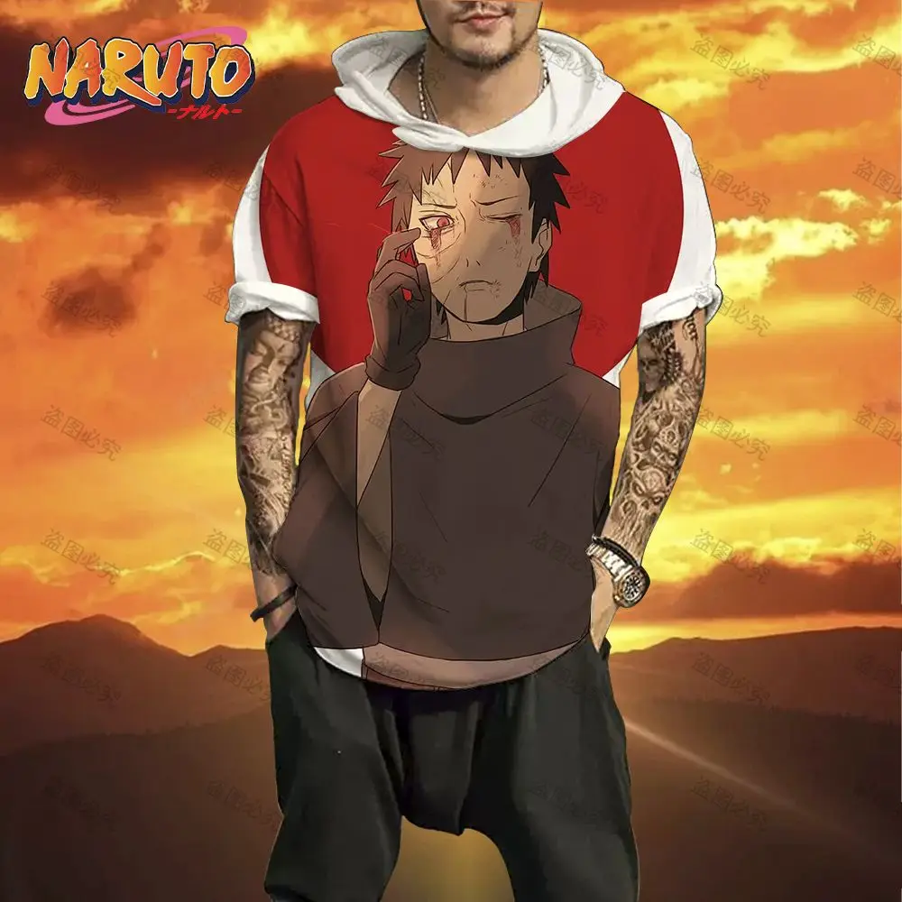 Футболка мужская оверсайз с капюшоном, уличная одежда с принтом Наруто,  трендовая одежда с короткими рукавами, ниндзя в стиле хип-хоп с аниме |  AliExpress