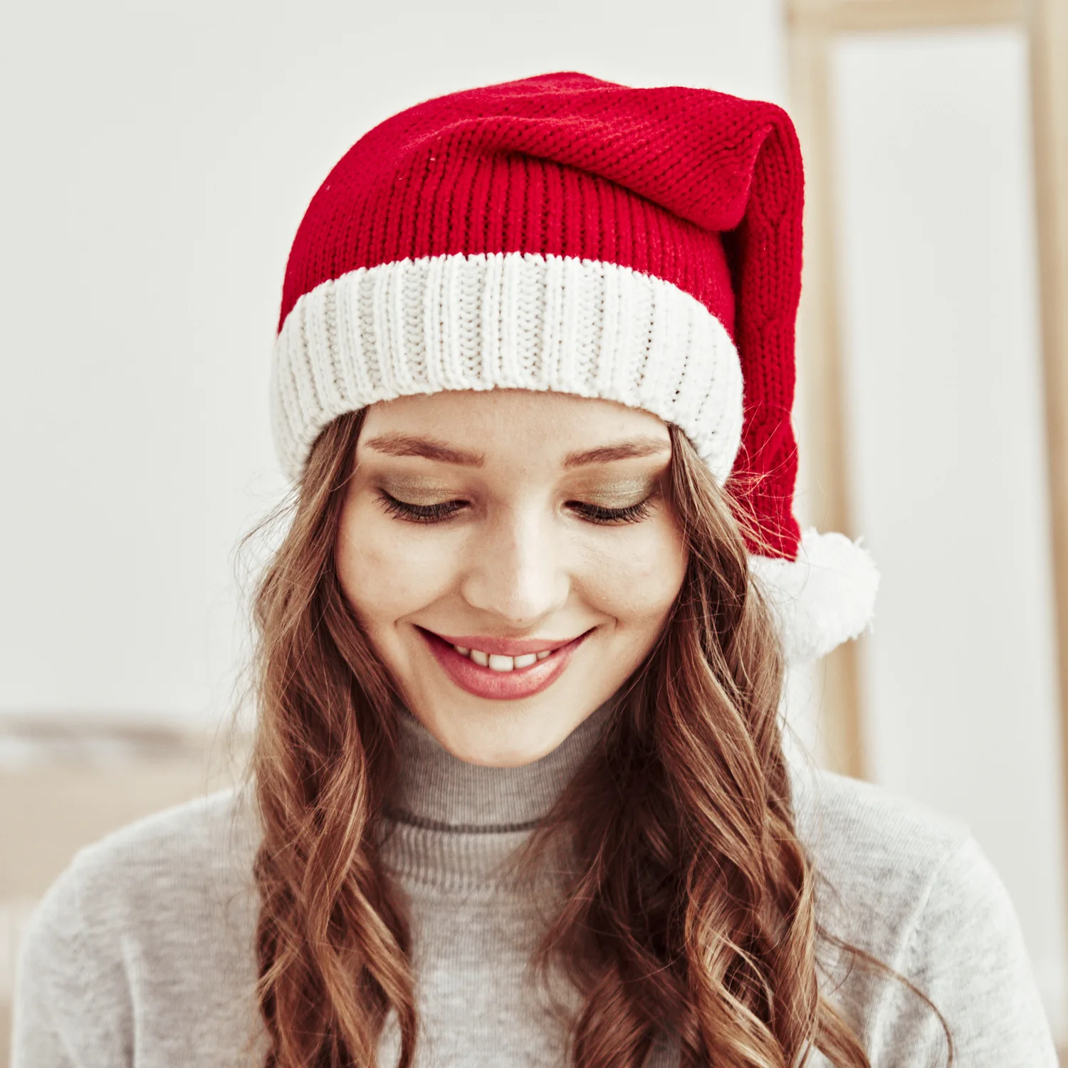 Christmas Pom Pom Beanie Hat - Soft Knitted Santa Hat for Adults  Kids Holiday Gift  Decoration 2023