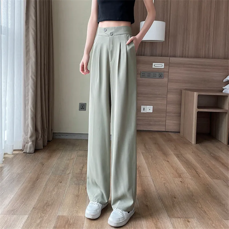 

2022 Women Summer High Waist Blazer Pans Loose Solid OL Wide Leg Pants Y2K Clothes Candy Color Trousers Casual Wear 8808