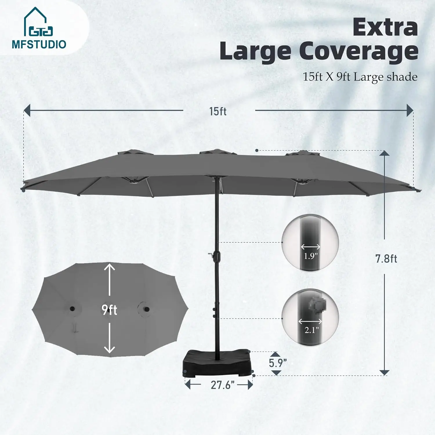 15ft Double Sided Patio Umbrella with Base Included, Outdoor Large Rectangular Market Umbrellas with Crank Handle, Customized 6