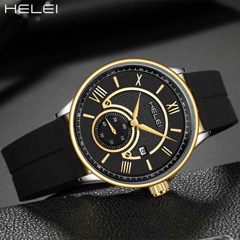 HELEI Men's Business Quartz Watch Luxury Leather Watch Ancient Rome Digital Dial Ultra Thin Quartz Watch Gift For Men