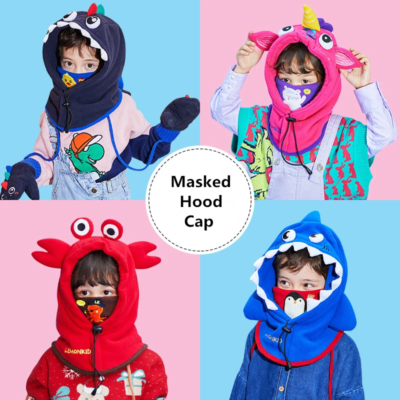 Fashion Winter Outdoor Cartoon Unicorn Soft Warm Hats For Baby Boys Girls Shawl Hooded Masked Hood Cap For 0-10 Years Old Kid