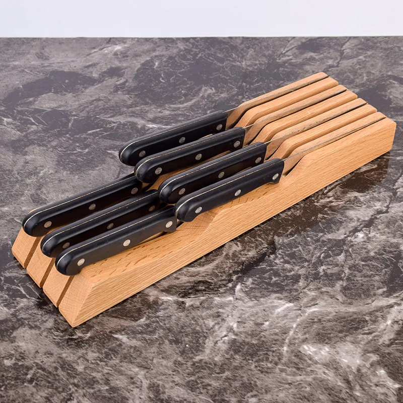 Knife Block Holder Beech Wood Cutlery Drawer Tray Utensil Rack