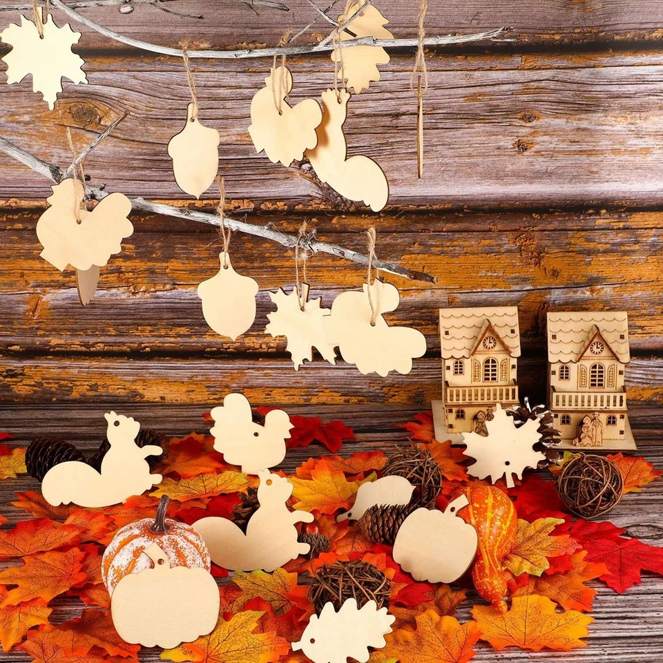 6 pz/set zucca di legno foglie autunnali appese artigianali per il Ringraziamento porta di casa decorazioni da giardino bambini ptura fai da te ornamenti  15