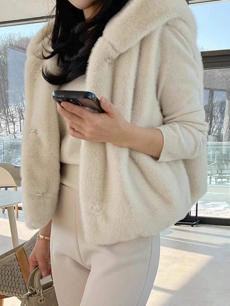 Chic Autumn Winter Vintage Hooded Mink Fur Vest Loose Versatile oulder Pad Women's Jaet Classy Outerwear Coat Fem