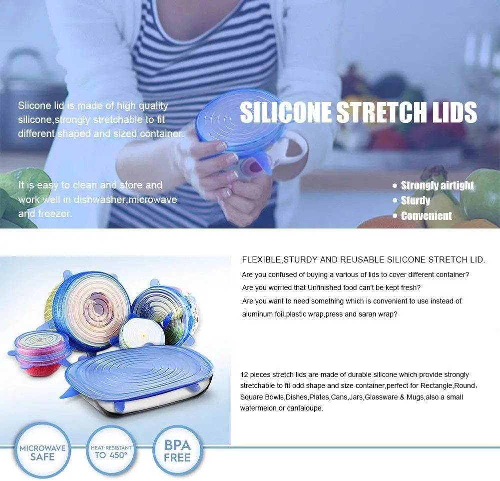 Description Picture 3 of item6pcs Housewares Kitchen Storage Organization Can Lids Universal Silicone Lid for Cookware Bowls Reusable Stretch Cover & Food