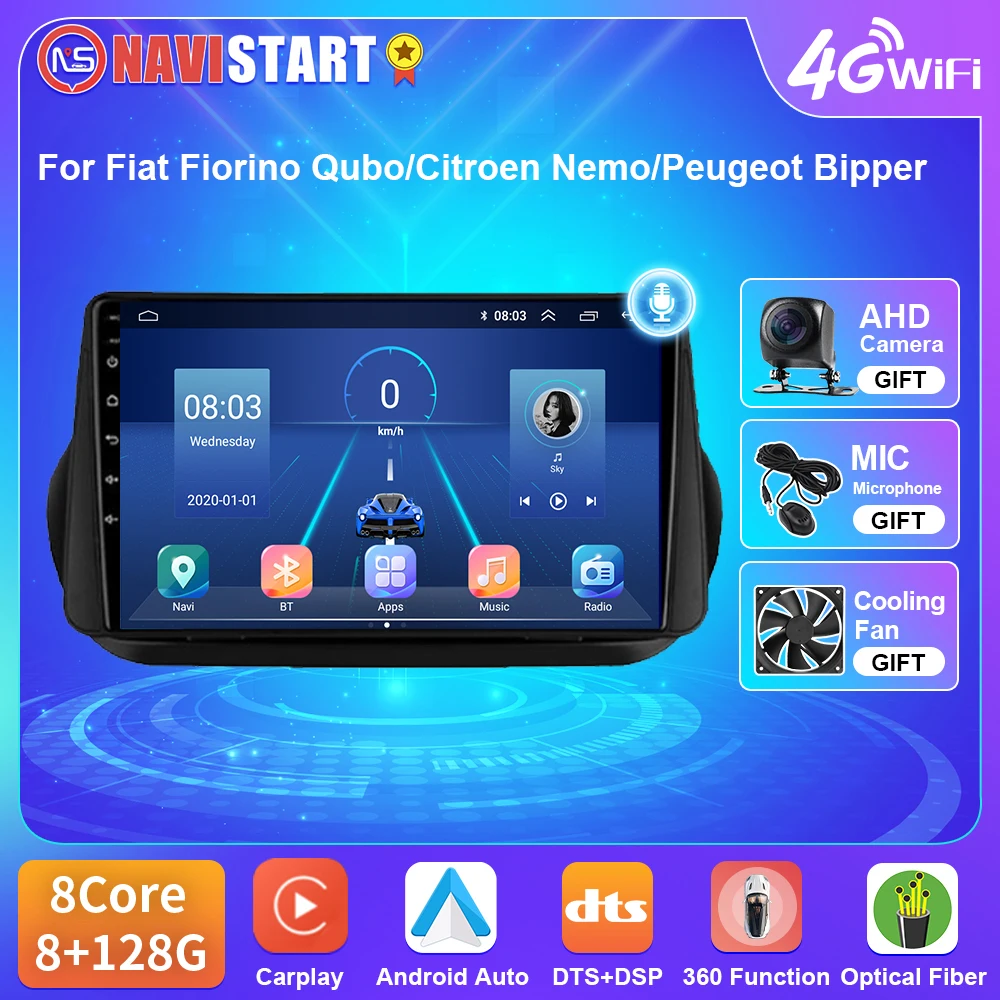 Navistart Autoradio Android Per Fiat Fiorino Qubo/Citroen Nemo/Peugeot Bipper 2008-2017 Navigazione Auto Stereo Multimedia No Dvd