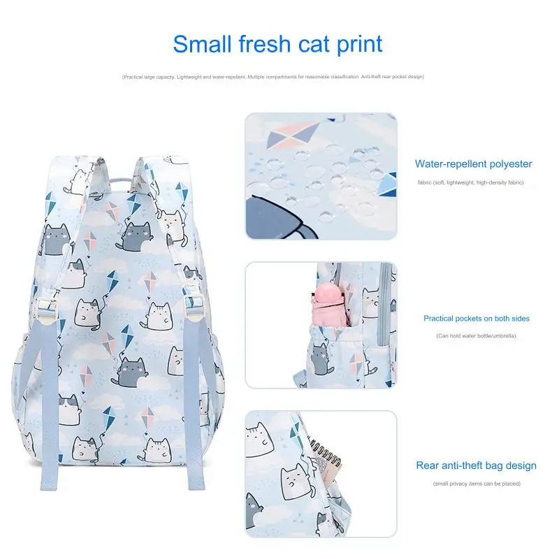 School Bags for Girls Cute Printing Cat School Backpack and Handbag Kawaii Children Backpack Back To School 2024 Mochila Escolar - 5