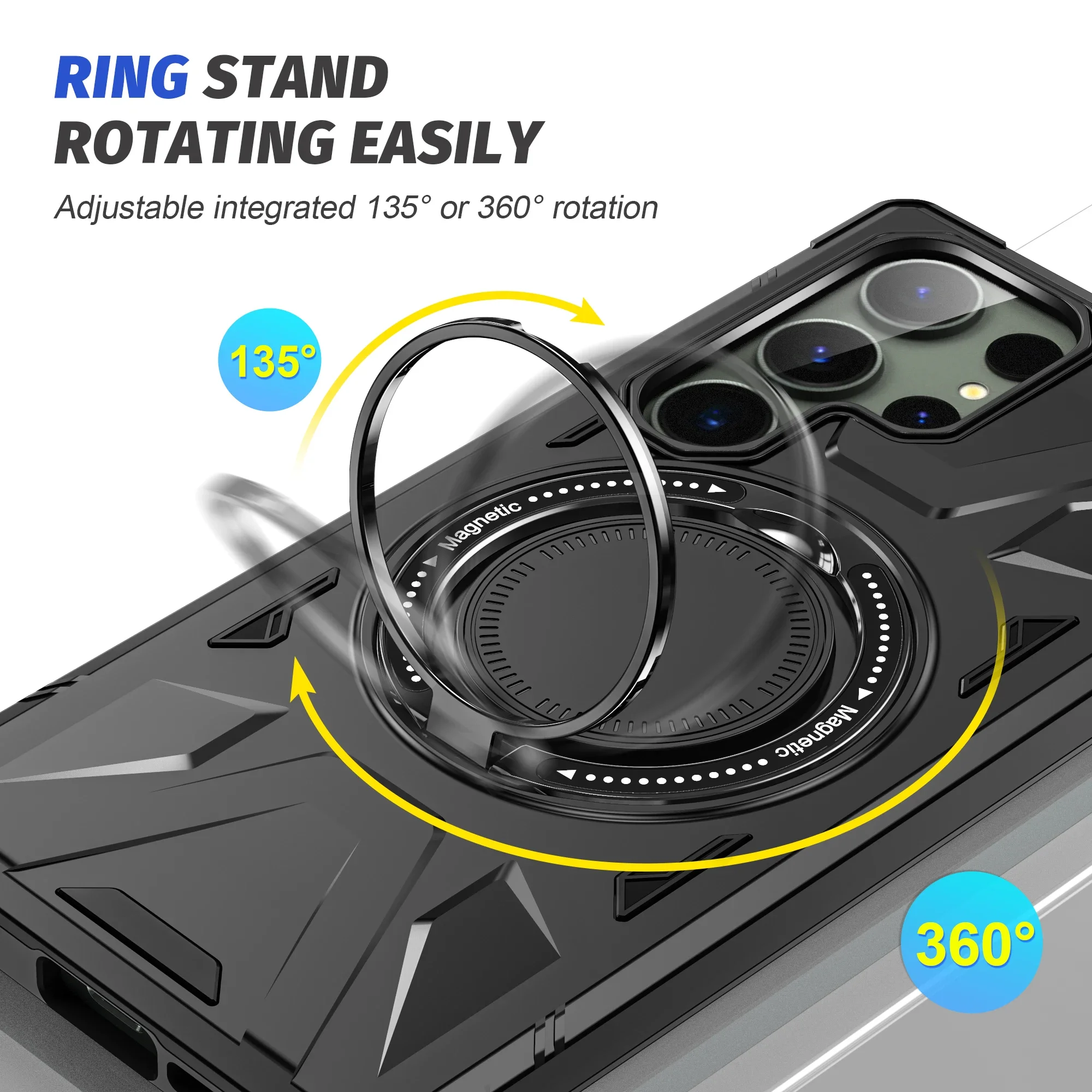 Magnetic Ring Holder Protective Stand Case with Kickstand Feature