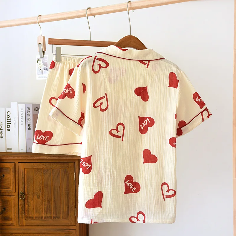 100% Cotton Pijamas Set For Women Home Clothes Summer Soft Pyjamas Female Nightwear Short Sleeve 2 Piece Cute Loungewear