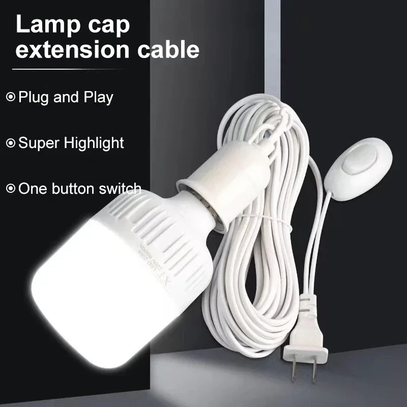 4.2m-9.2m Lamp Holder Universal with Switch LED Bulb Socket Adapter E27 Screw Lamp Holder Accessory Tool Dual Plug Suspension