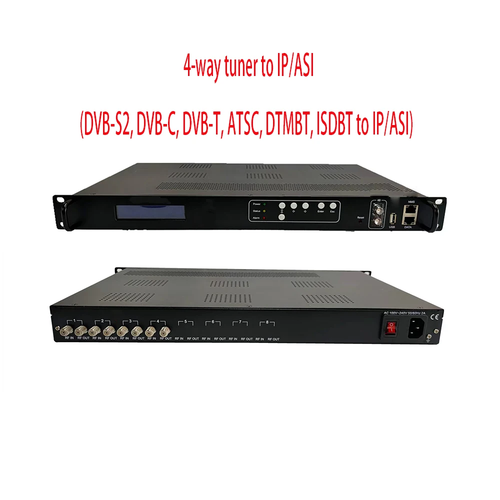 4Channel Tuner Digital RF (DVB-S2/C/T /ATSC/ISDBT/DTMB) to IP/ASI, DVB Stream Receiver IPTV Cable TV Gateway