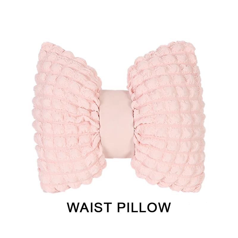 Pink Cartoon Bowknot Car Neck and Lumbar Support Pillow - Soft and Comfortable Car Interior Decoration