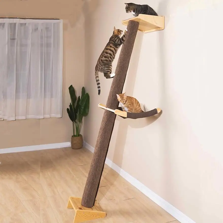 

SHENGOCASE Modern 78.7“ Tall No Drilling Lean Against Wall Carpet Cat Tree Tower Scratching Post Pillar at 70 Degree Angle with