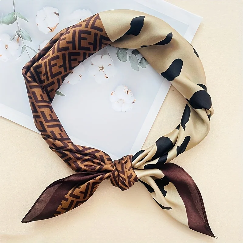 1pcs 70cm Cow Pattern Printed Silk Scarf for Women Imitation Silk Trendy and Versatile Headwear Clothing and Square Scarf 3