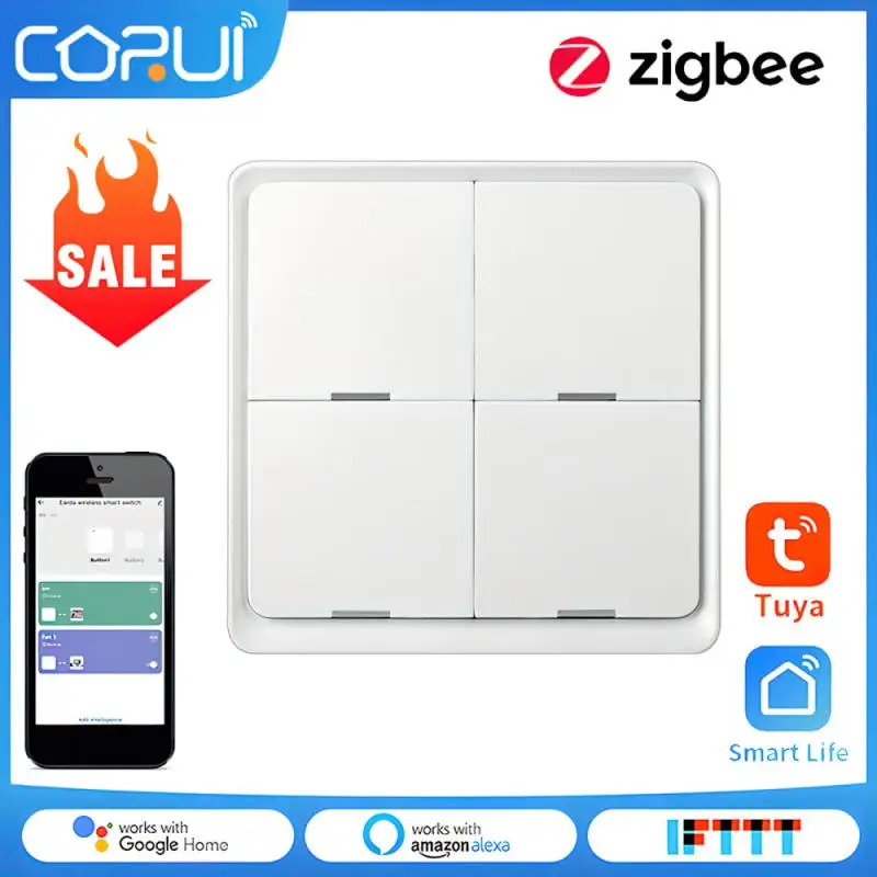 

Смарт-переключатель Tuya ZigBee, беспроводной кнопочный переключатель с 4 каналами, водонепроницаемая панель, Google Home Alexa