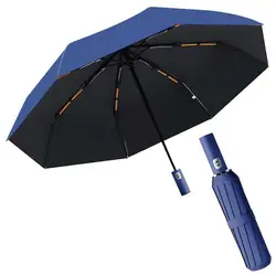 Solid Color Windproof UV Protection Automatic Umbrella with Built - in Light - Metal - fiber composite (Navy Blue)
