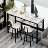 3-Piece Bar Table and Chairs Set, Modern White Faux Marble Table with 2 PU Cushion Bar Stools, Kitchen Counter 4