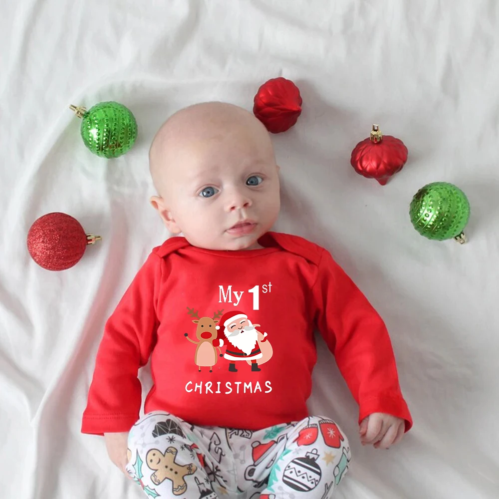 My 1st Christmas Baby Bodysuit Baby's First Christmas Jumpsuit Clothes for Newborn Boys or Girl Toddler Xmas Shirts 100% Cotton