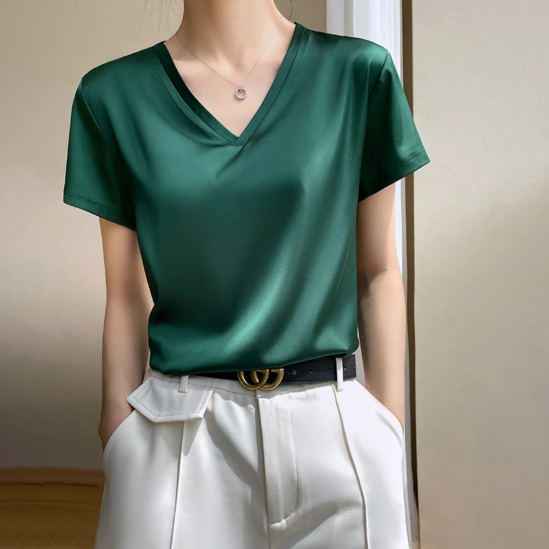 Aokosor T-shirt da donna a righe con maniche estive e spacco laterale
