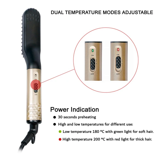 Palmare portatile 2 in 1 elettronico rapido ferro barba stiratura barba piastra per capelli spazzola pettine da stiro per uomo 3