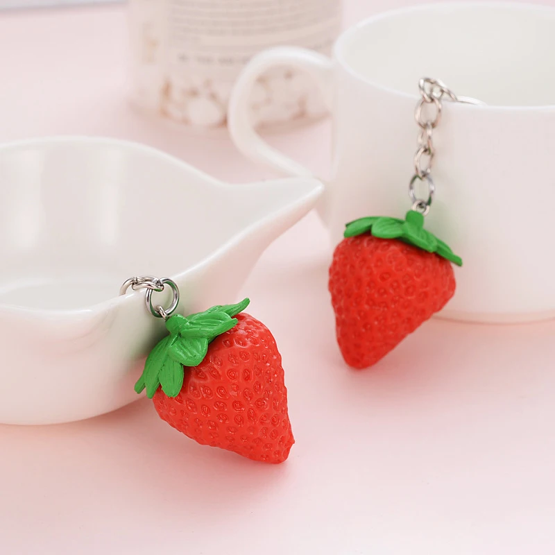 Cute Simulation Strawberry Keychain Lovely Fruit Keyring Car Key Holder For  Women Girl Bag Pendant Decoration