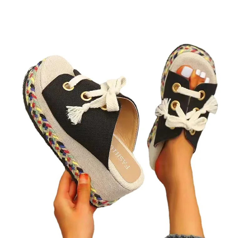 Women Sandals Shoes Fashion Lace-up Wedge Sandals Woman Retro Sandals Ladies Slip On Women tdoor Female Footwear Slipper  Women's Sandals cheap