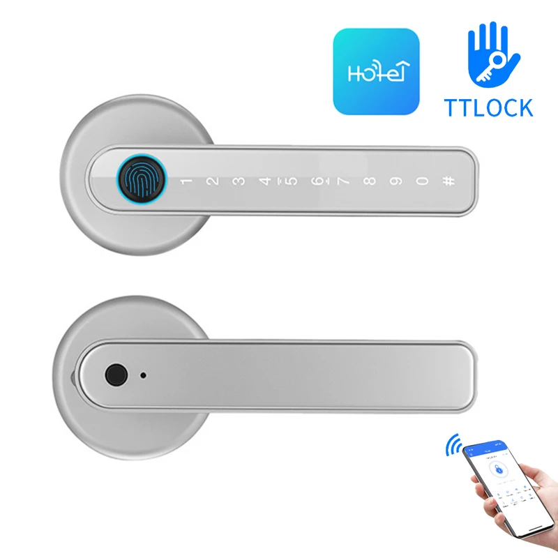 TTLock APP 전화 원격 제어 스마트 생체 인식 지문 번호 단일 래치 잠금, 실내 나무 금속 도어 키 포함