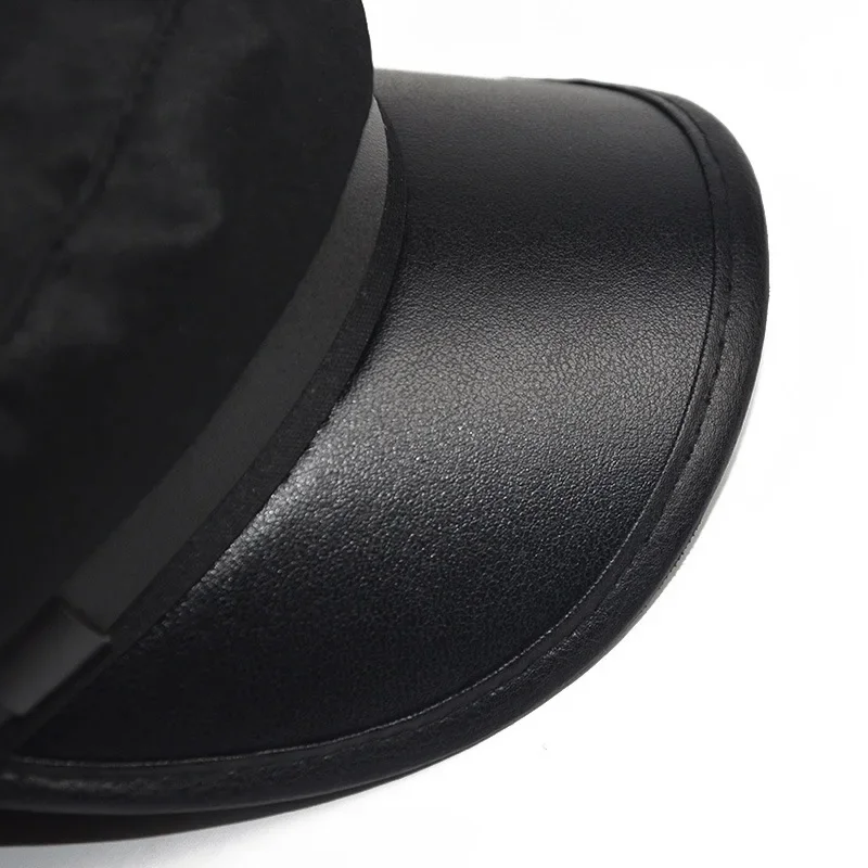 Unisex PU Leather Hat Autumn Sailor Hat Women Men Black Female Travel Student Captain Flat Top sailor hat leather hat flat cap solid color cap flat vintage cap