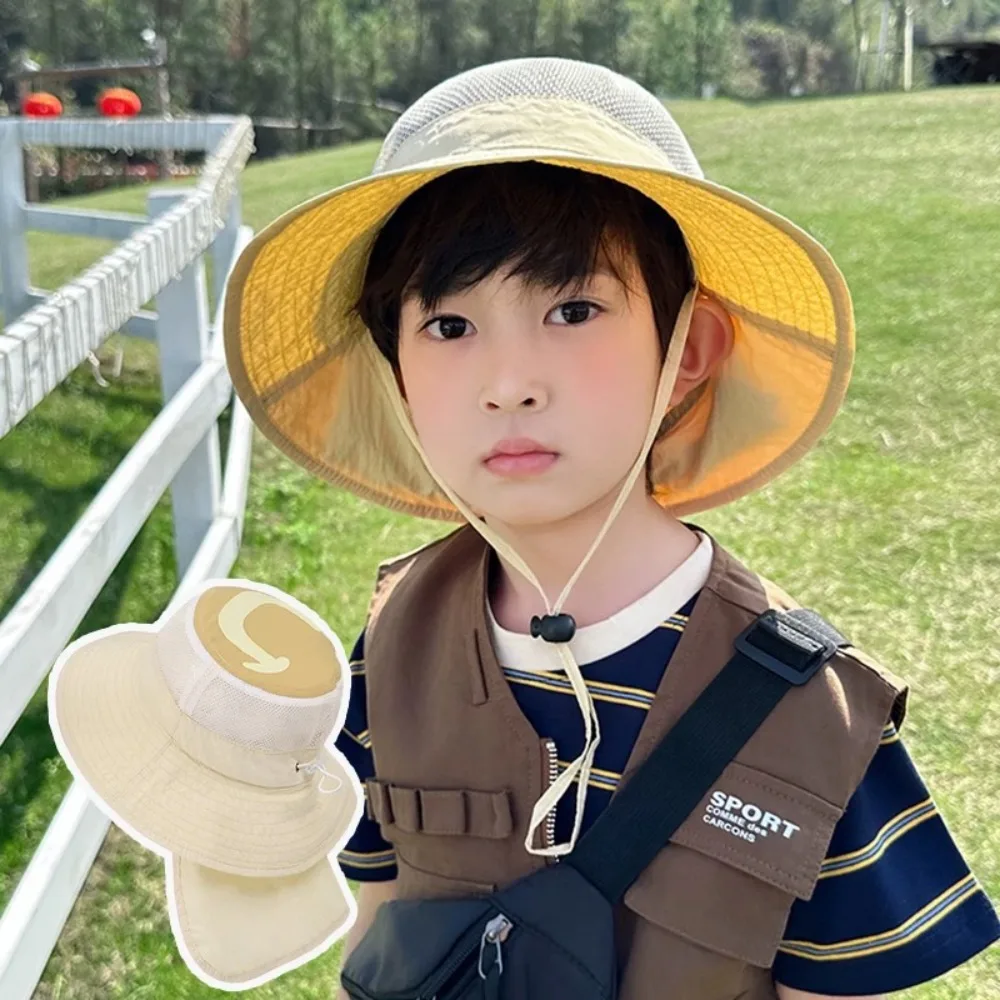 Breathable Kids Shawl Sun Hat Quick Dry Cotton Baby Sun Protection Hat Wide Brim Sunscreen Children Fishman Hat Spring Summer