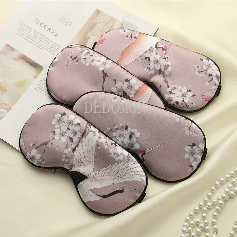 Silk Comfort Sleep Mask with Crane Design - Soft and Portable Eye Cover for Relaxation