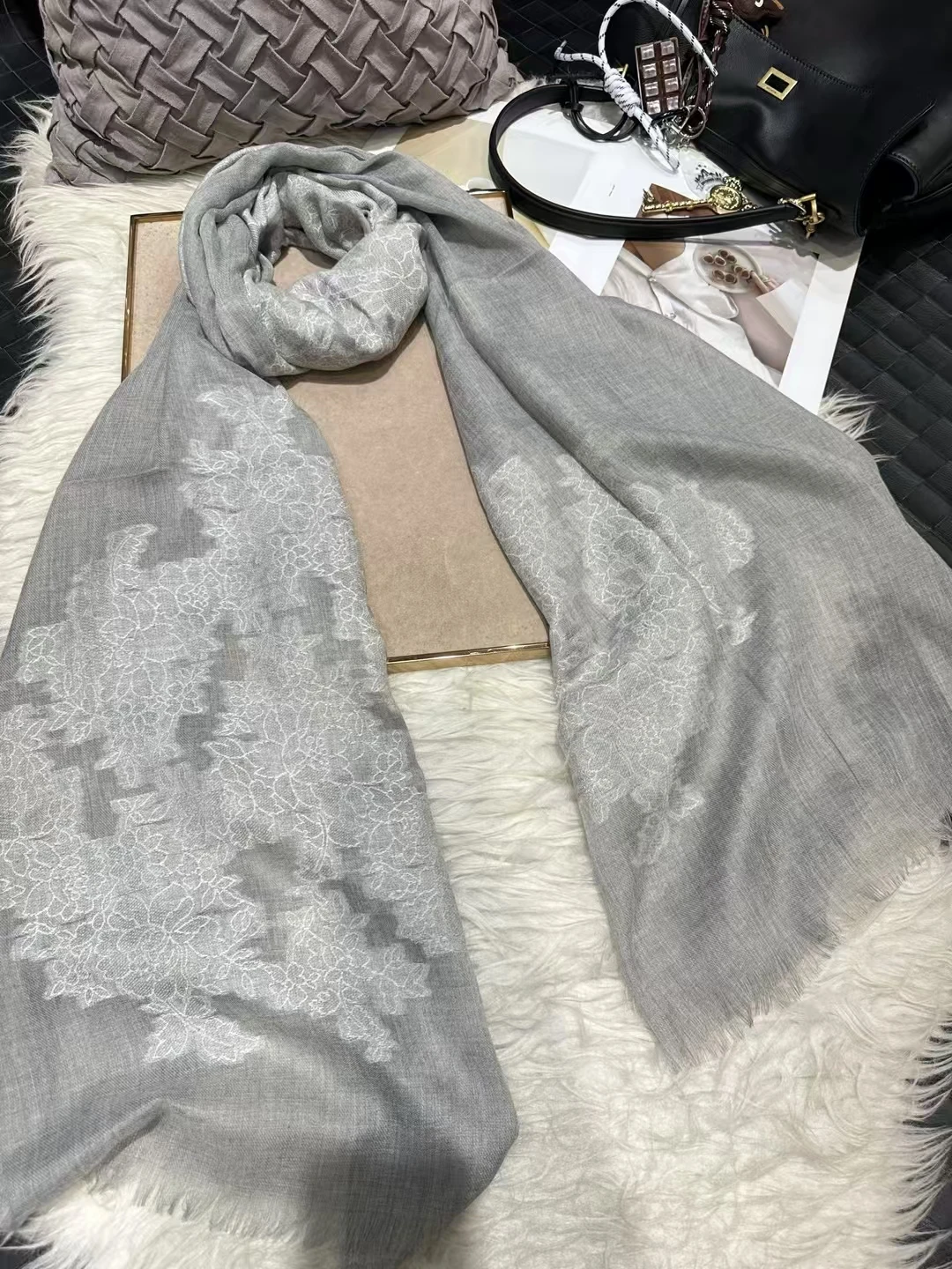Elegant Winter Pashmina Scarf Wrap with Embroidered Design - Multiple Color Options