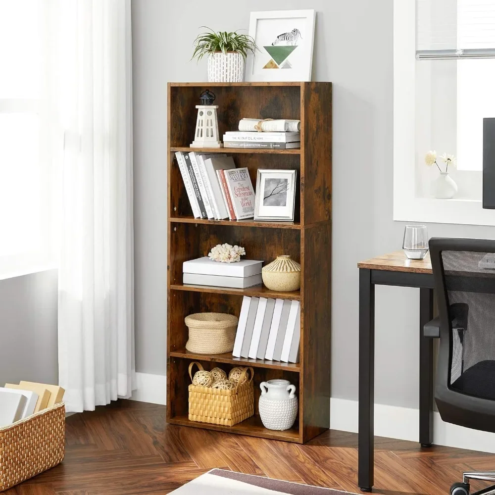 

Bookshelf, 5-Tier Open Bookcase with Adjustable Storage Shelves, Floor Standing Unit, Rustic Brown
