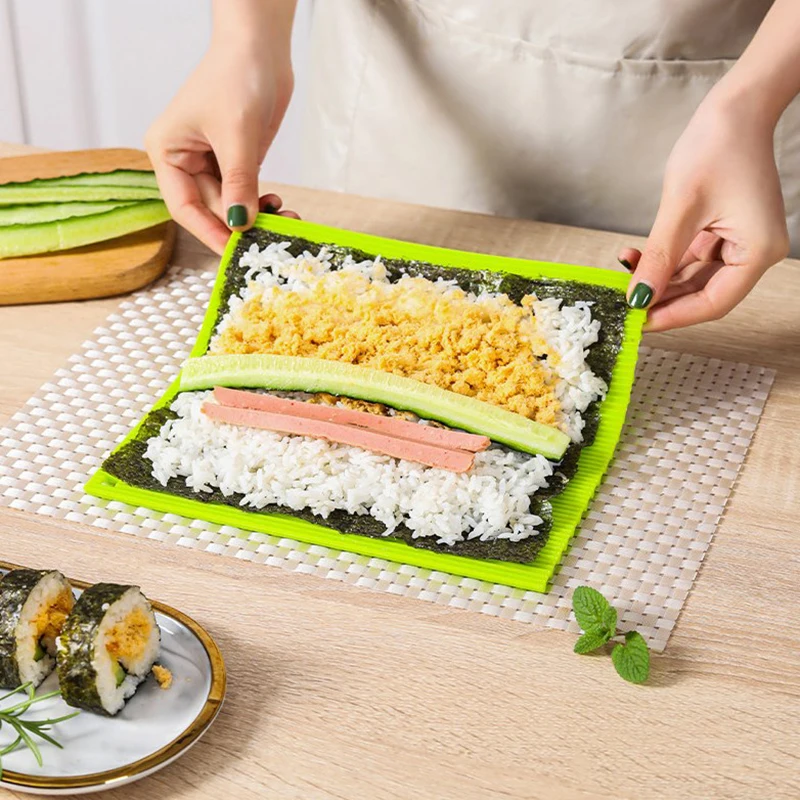 세척 가능한 재사용 가능한 실리콘 스시 롤 몰드 매트, DIY 식품 롤링 라이스 롤링 메이커, 가정용품, 신제품