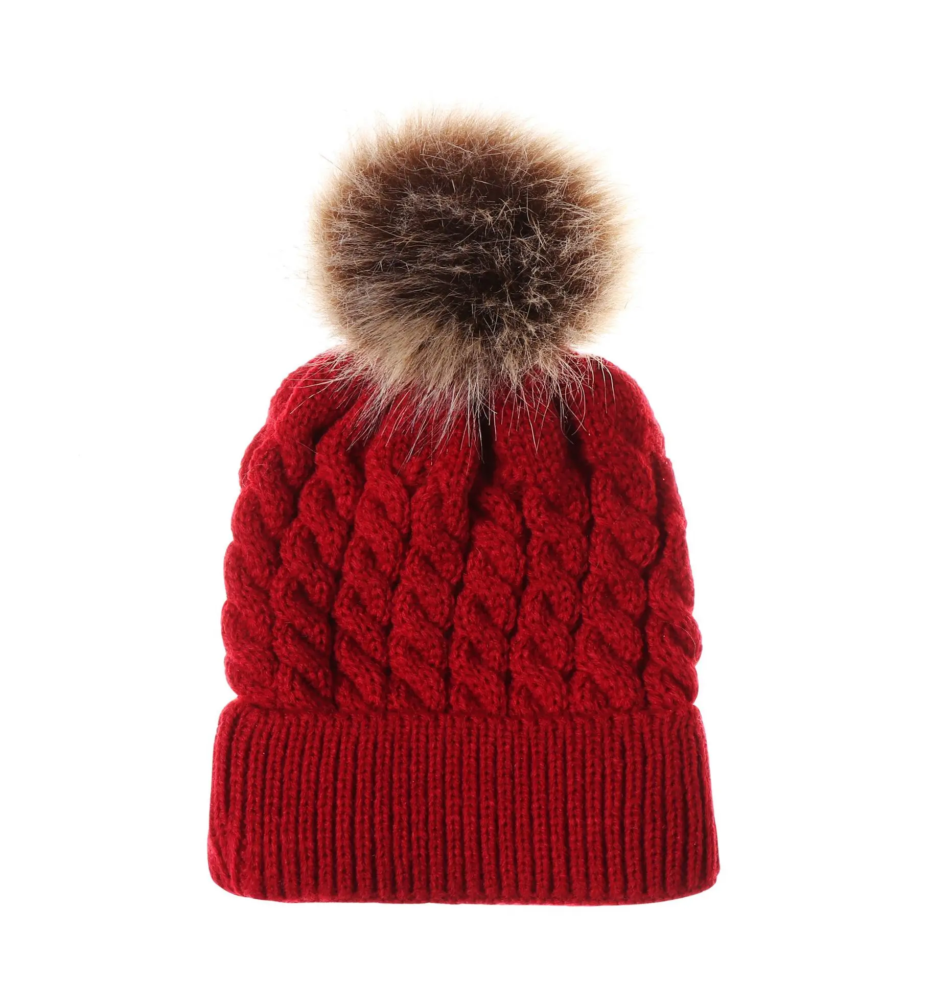 Winter Pompom Knitted Hat for Baby Todder 0-36M Solid Color Kids Outdoor Cap Cute Hairball