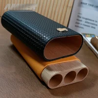 Travel Cigar Case Leather Humidor Cigar Cedar Wood Box Pocket Portable 3 Cigars Tube Holder Mini Outdoor Humidor Gadget 2