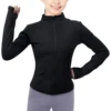 Women's Workout Jacket with Thumb Holes, Lightweight Zip Up Mock Neck Yoga Jacket, Long Sleeve Athletic Slim Fit Tops 1