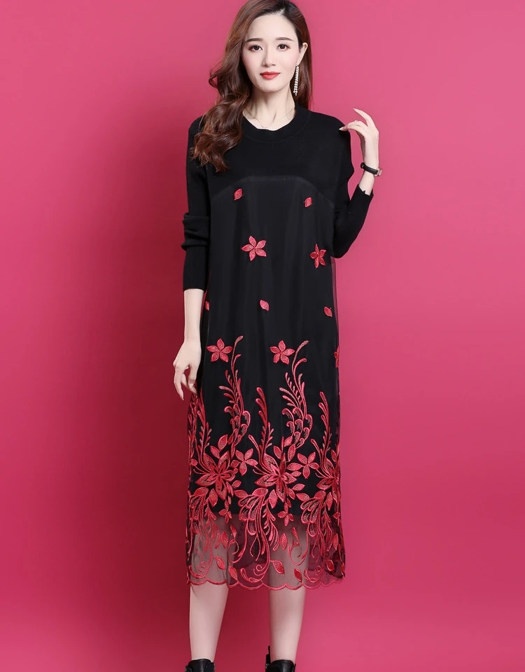 Women Autumn Pure Color Turtleneck 100 Cotton Dress 1 main image 1